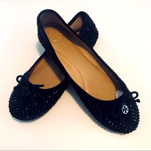 TORY BURCH | black studs on black FLATS | 9.5